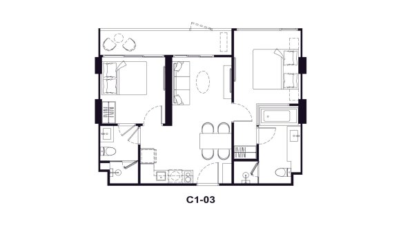 Планировка квартиры 1 спальня в ЖК Origin Residences № 11018 (2D)