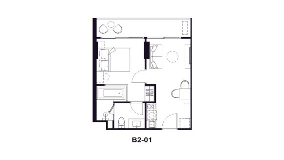 Apartment floor plan, 1 bedroom in Origin Residences No. 11019 (2D)